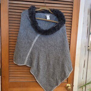 grey poncho with faux fur collar